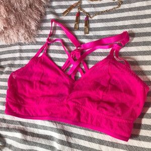Torrid hot pink lace strappy/cage bralette